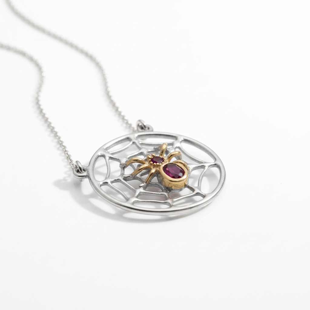Pendentif toile d’araignée rubis – Or 18 carats