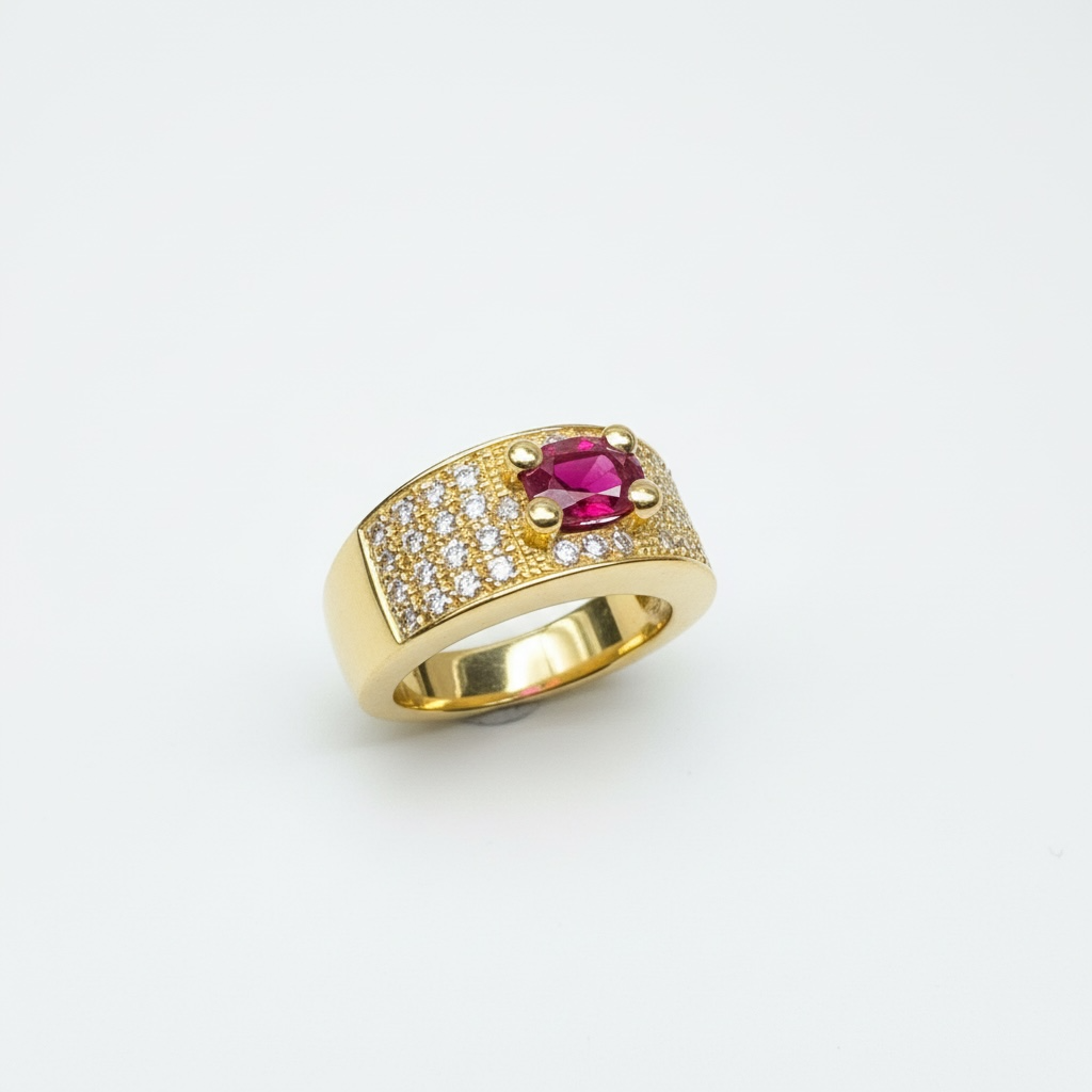 Bague Or jaune Rubis 1,05 ct & Diamants 0,60 ct