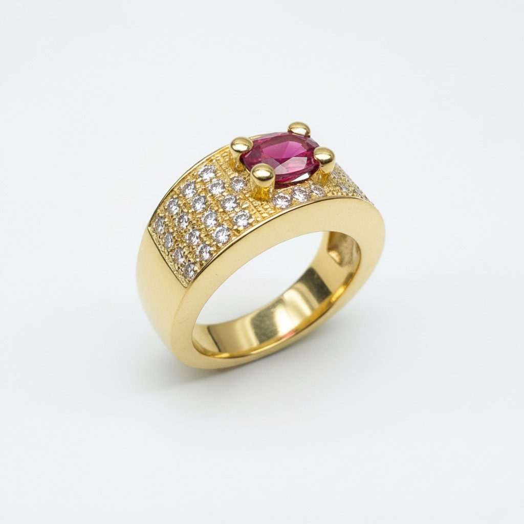 Bague Or jaune Rubis 1,05 ct & Diamants 0,60 ct