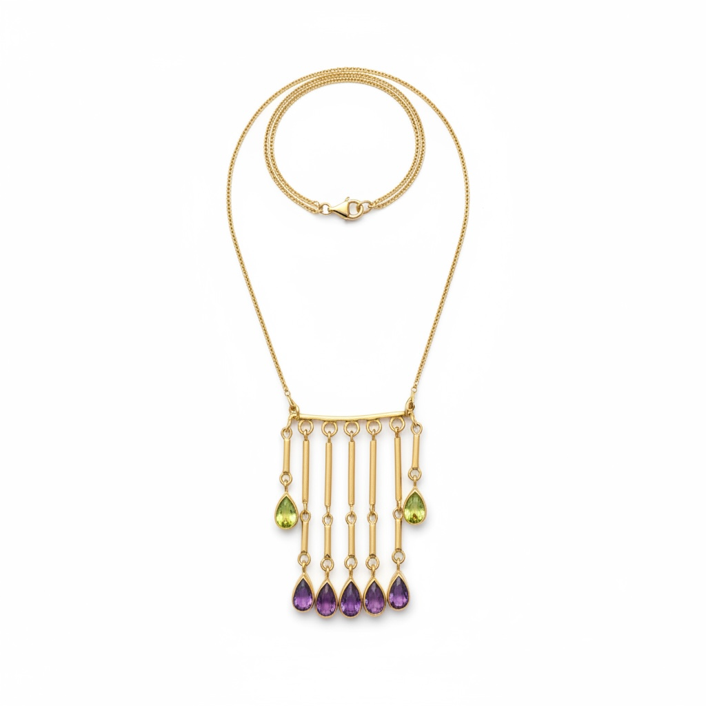 Collier Or Jaune Améthystes & Péridots