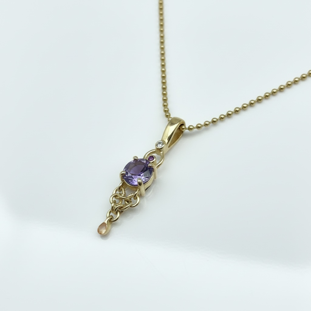 Collier Or Jaune Améthyste et Diamant