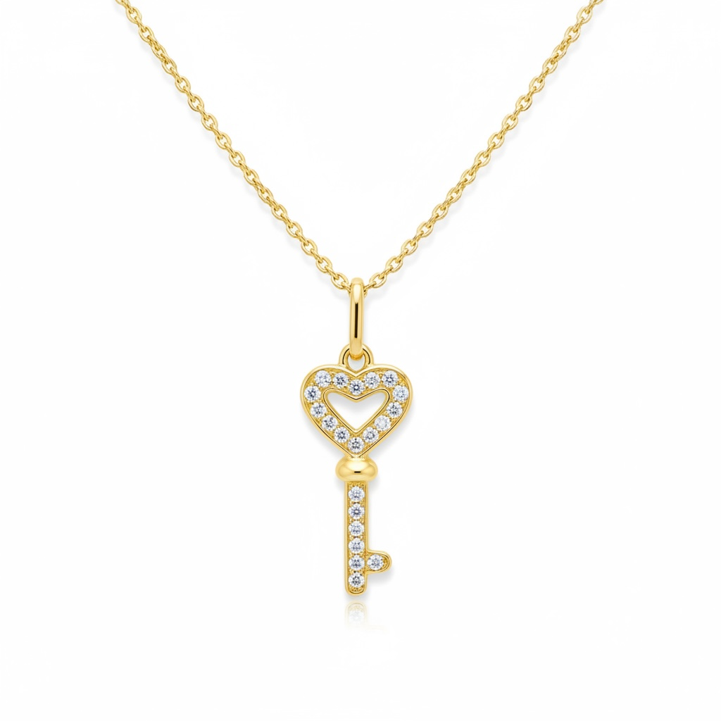 Collier clé cœur - Or jaune & Diamants