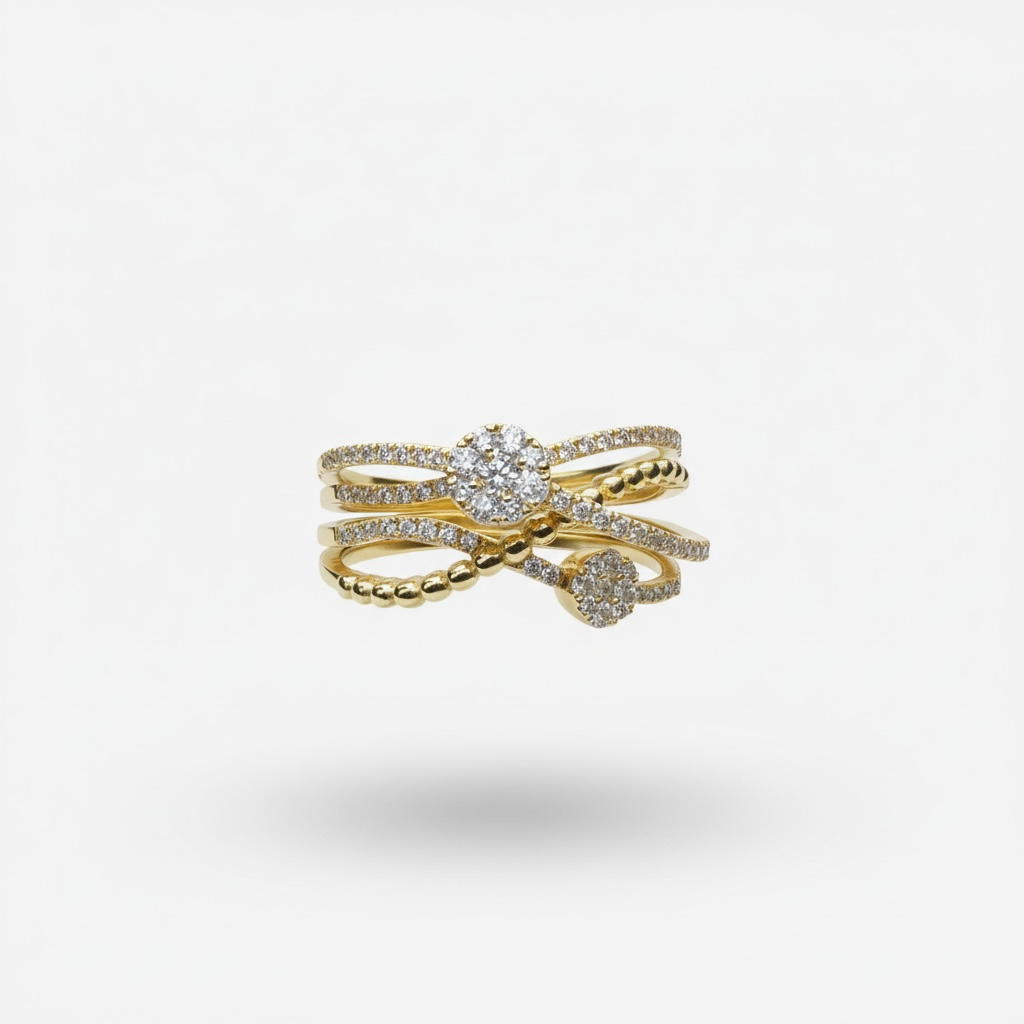 Bague Or Jaune Pavée Diamants 0,60 ct