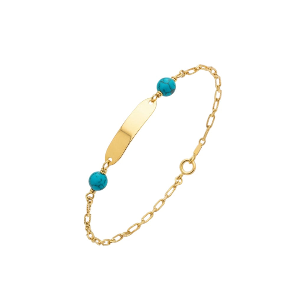 Bracelet plaquette personnalisable en or 18 carats avec perles turquoise