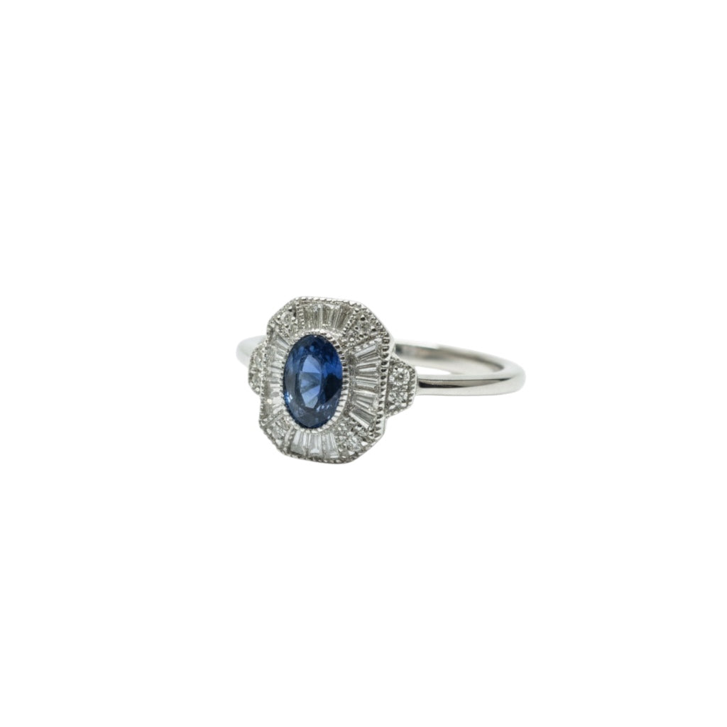 Bague saphir et diamants en or gris 18K