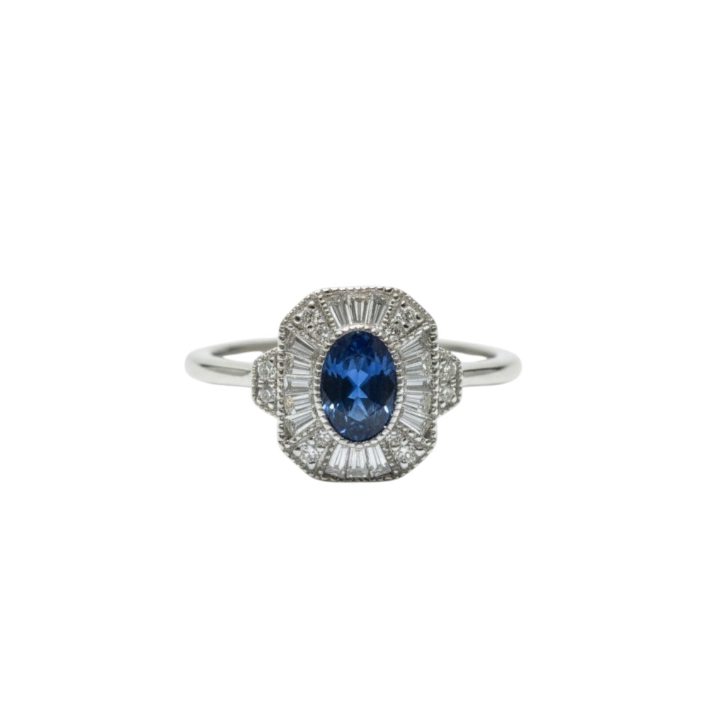Bague saphir et diamants en or gris 18K