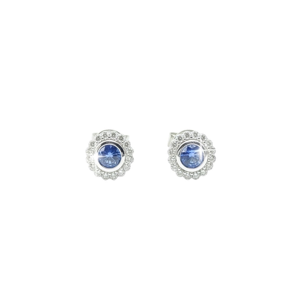 Boucles d’oreilles saphir et diamants en or gris 18K