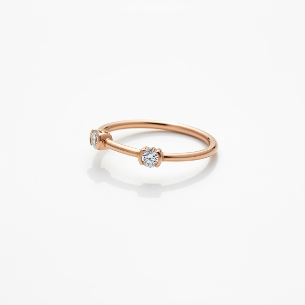 Bague en or rose 18 carats avec diamants sertis demi-clos 0,16 ct