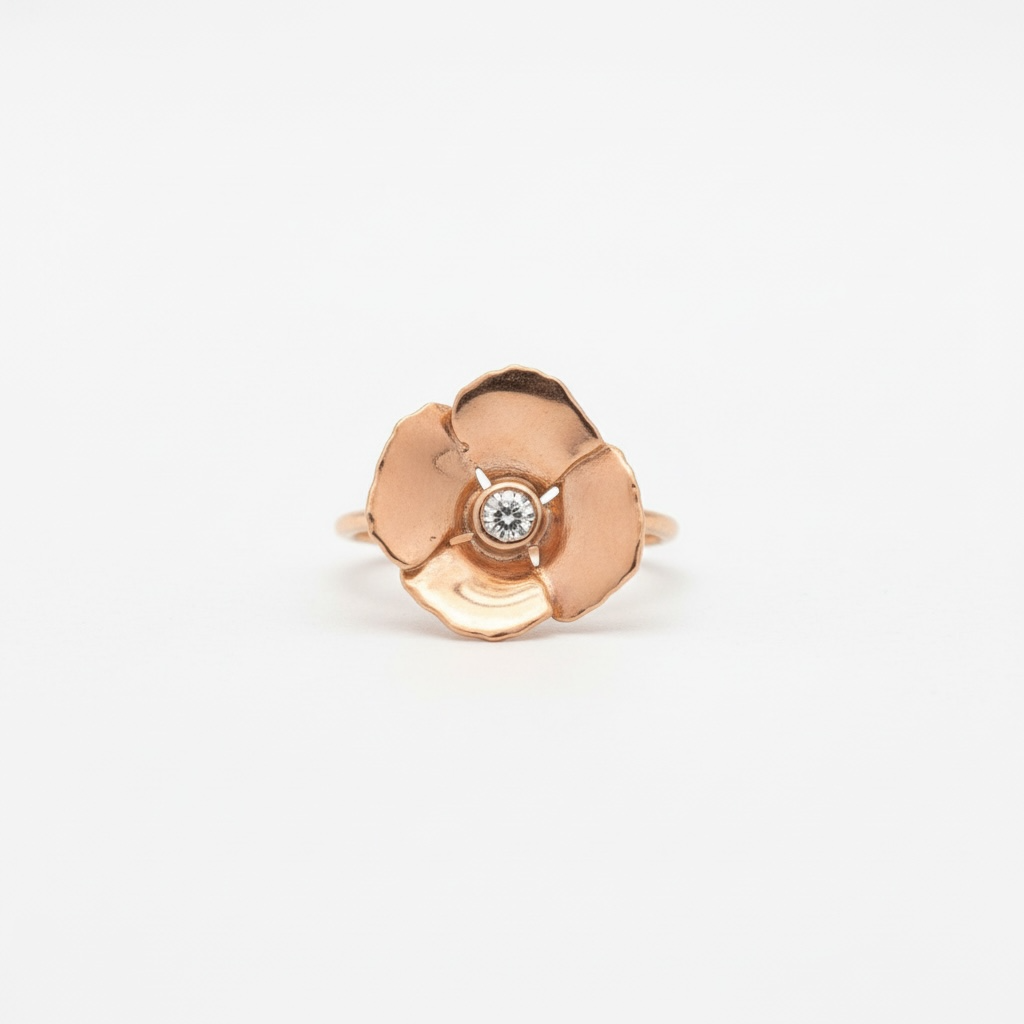 Bague fleur en or rose 18 carats et diamant 0,05 ct