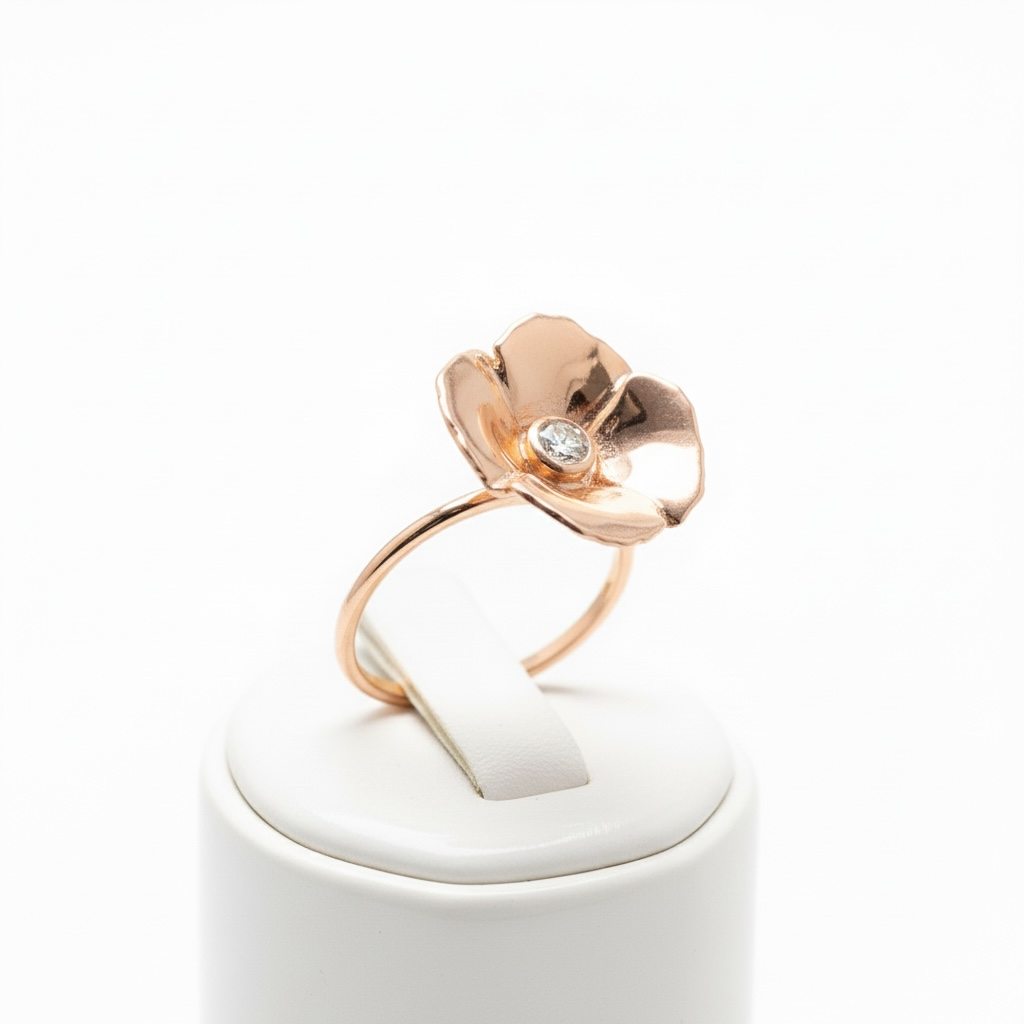 Bague fleur en or rose 18 carats et diamant 0,05 ct