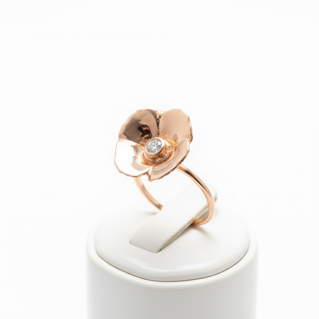 Bague fleur en or rose 18 carats et diamant 0,05 ct