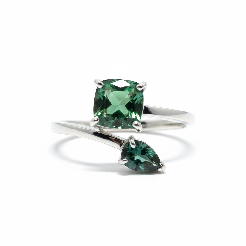 Bague or blanc & tourmalines vertes