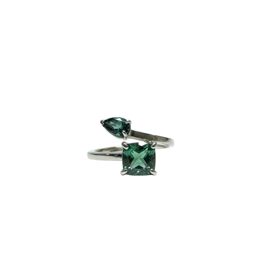 Bague or blanc & tourmalines vertes