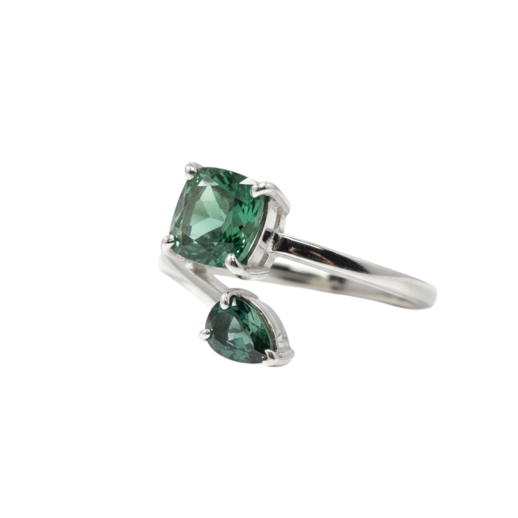 Bague or blanc & tourmalines vertes