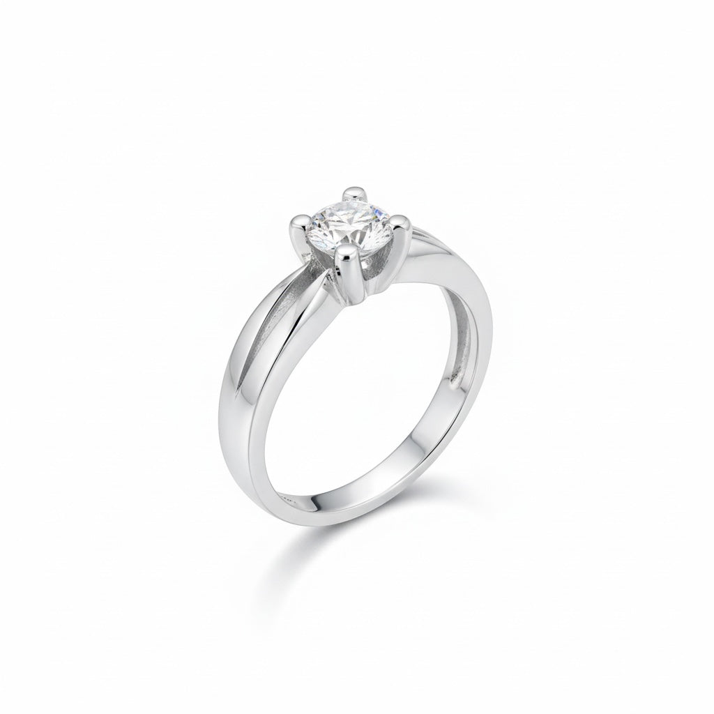 Bague solitaire diamant en or gris 18K