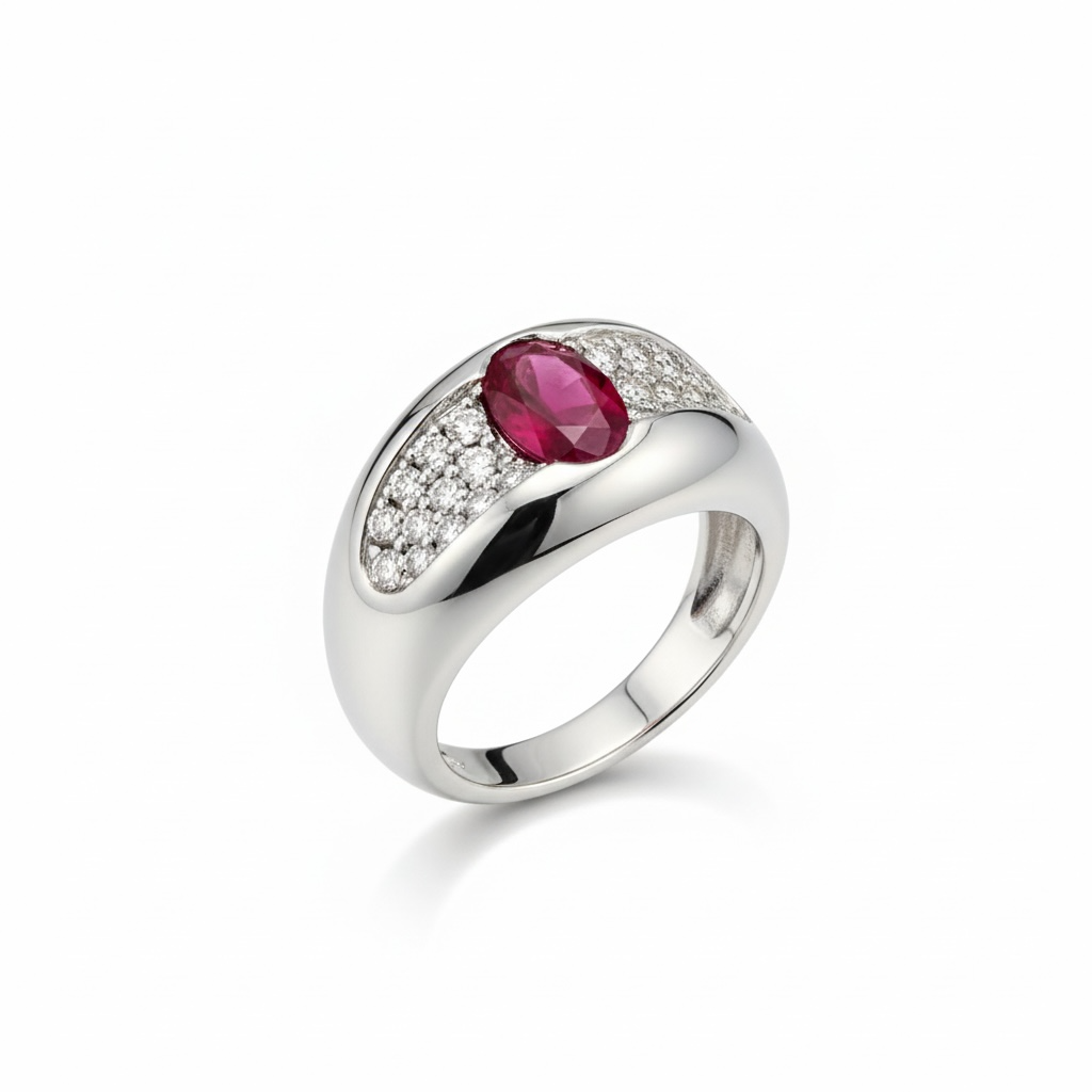 Bague or blanc - Rubis et brillants