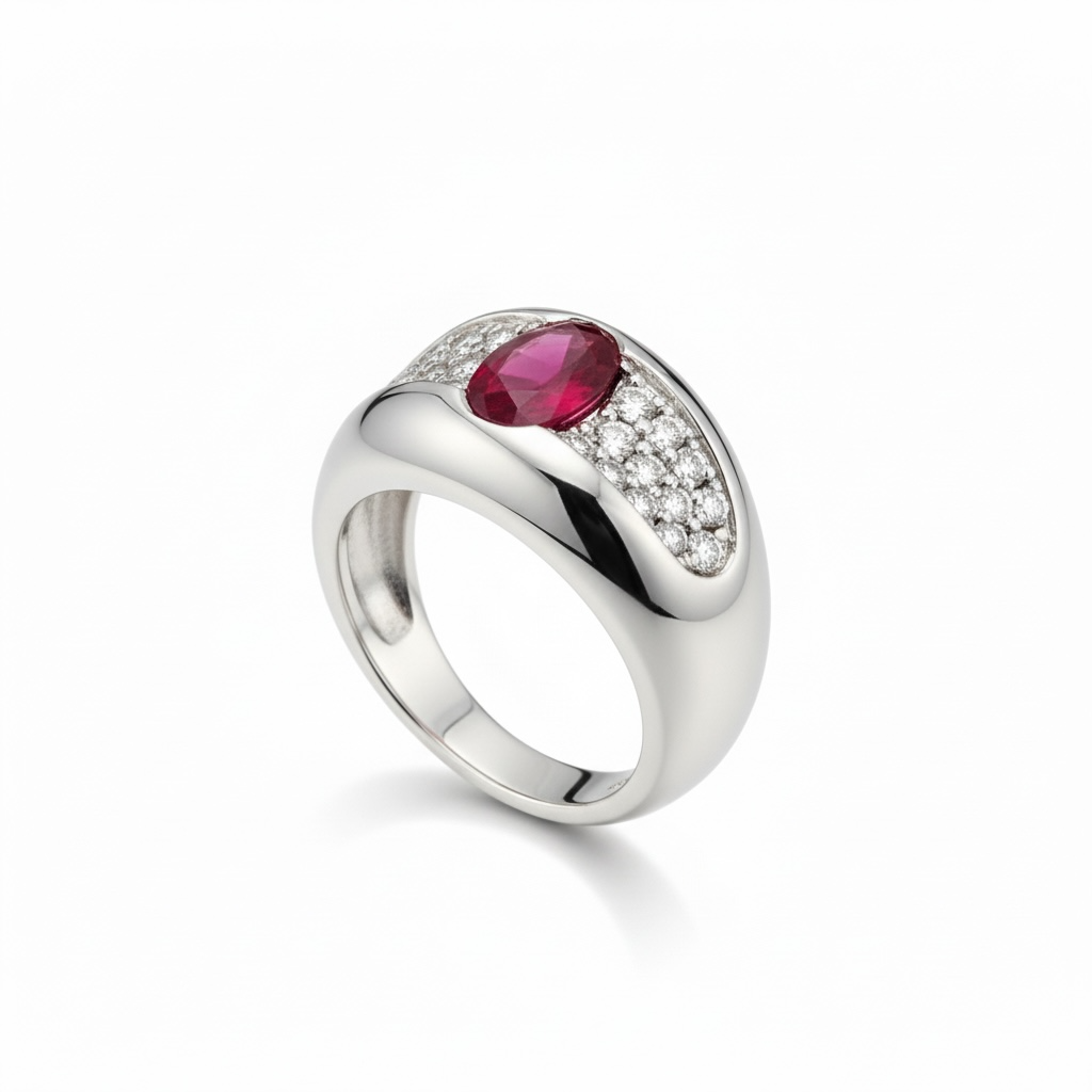 Bague or blanc - Rubis et brillants
