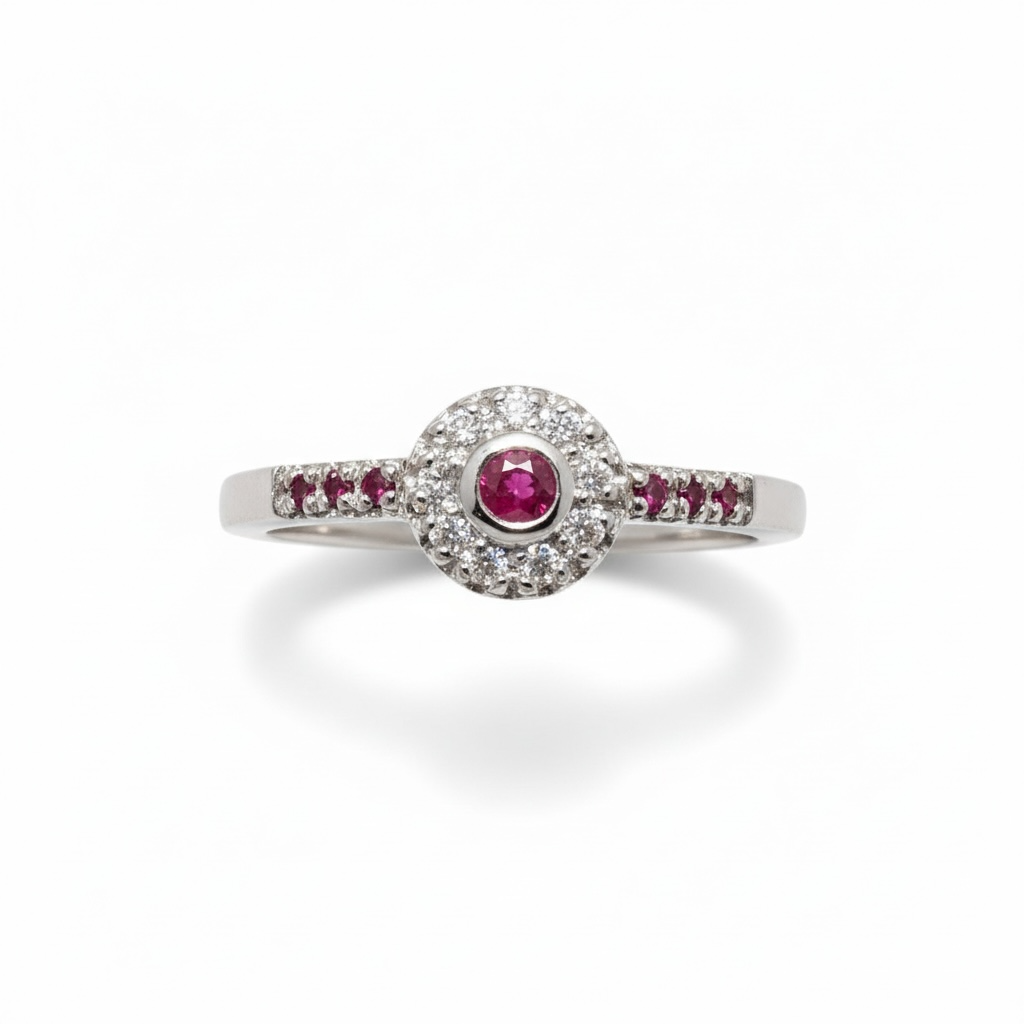 Bague or blanc rubis & diamants