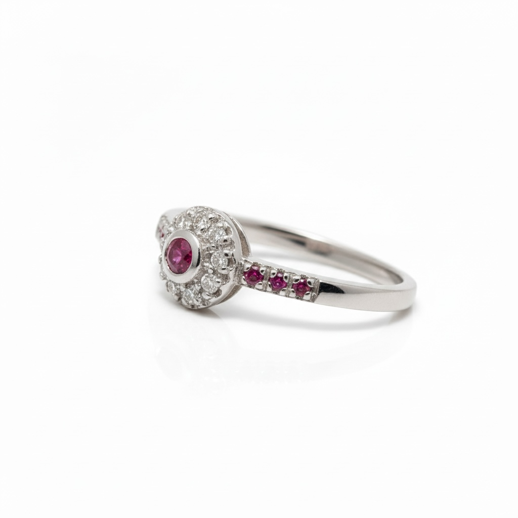 Bague or blanc rubis & diamants
