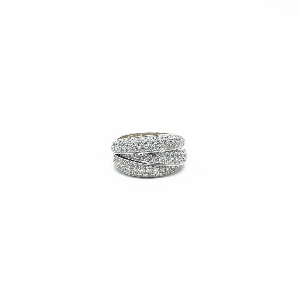 Bague pavée diamants or blanc – Monture confort