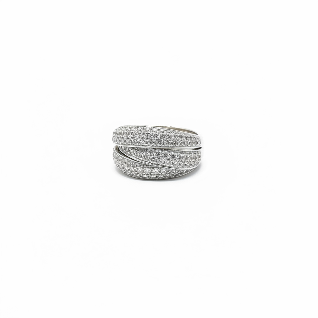 Bague pavée diamants or blanc – Monture confort