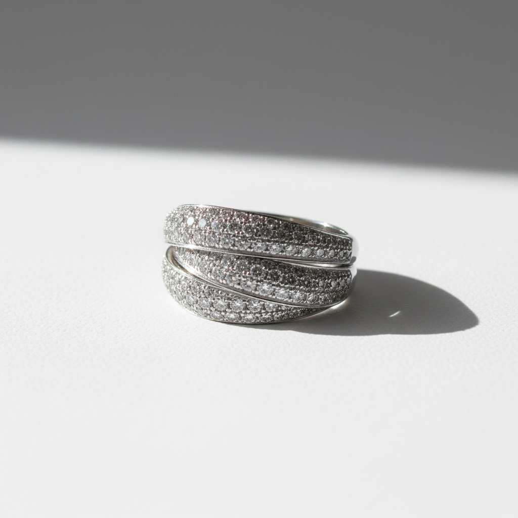 Bague pavée diamants or blanc – Monture confort