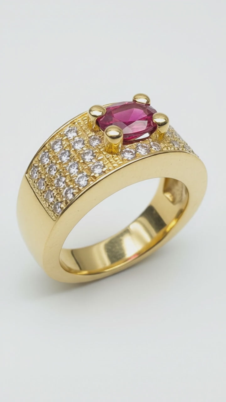 Bague Or jaune Rubis 1,05 ct & Diamants 0,60 ct