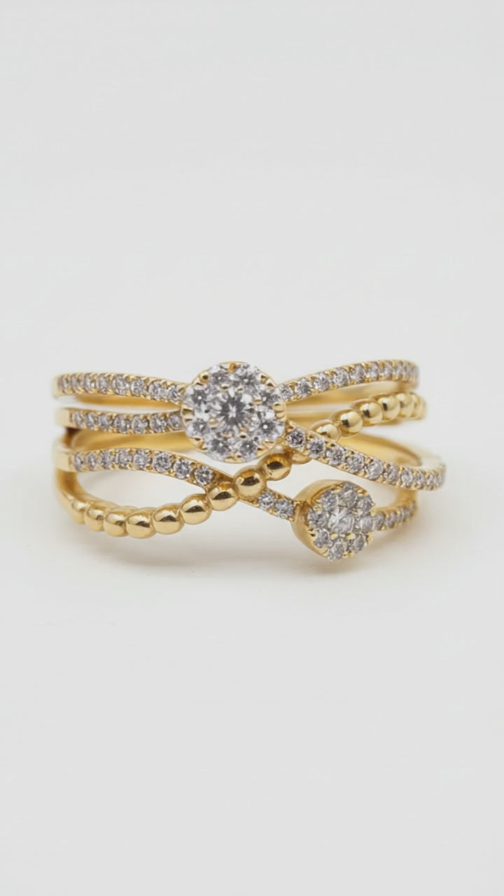 Bague Or Jaune Pavée Diamants 0,60 ct